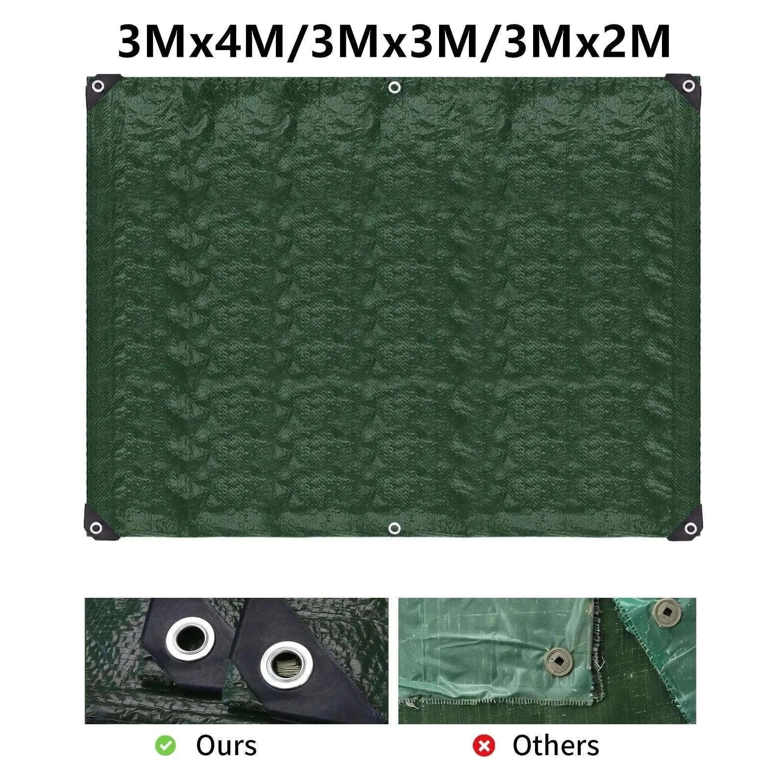 Waterproof Heavy Duty Tarpaulin Outdoor Cover-Green and Ropes / 3x4M