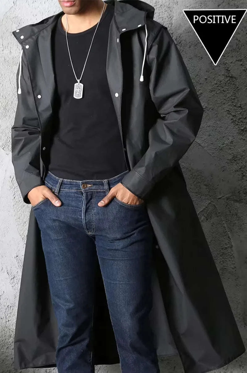 Waterproof Long Raincoat for Outdoor Protection-black / XXL