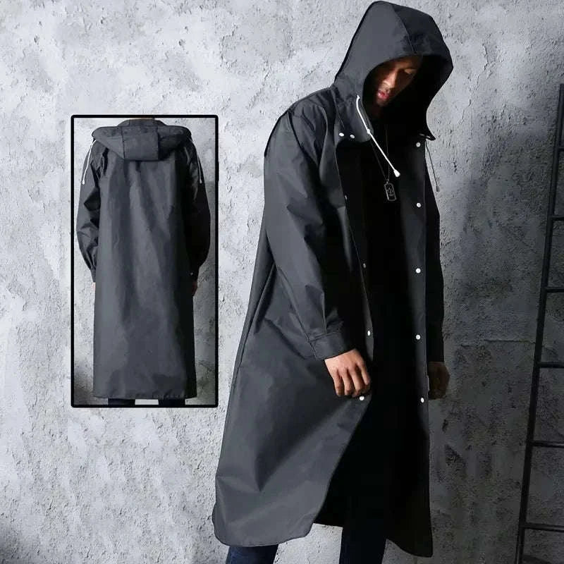 Waterproof Long Raincoat for Outdoor Protection-black / XXL