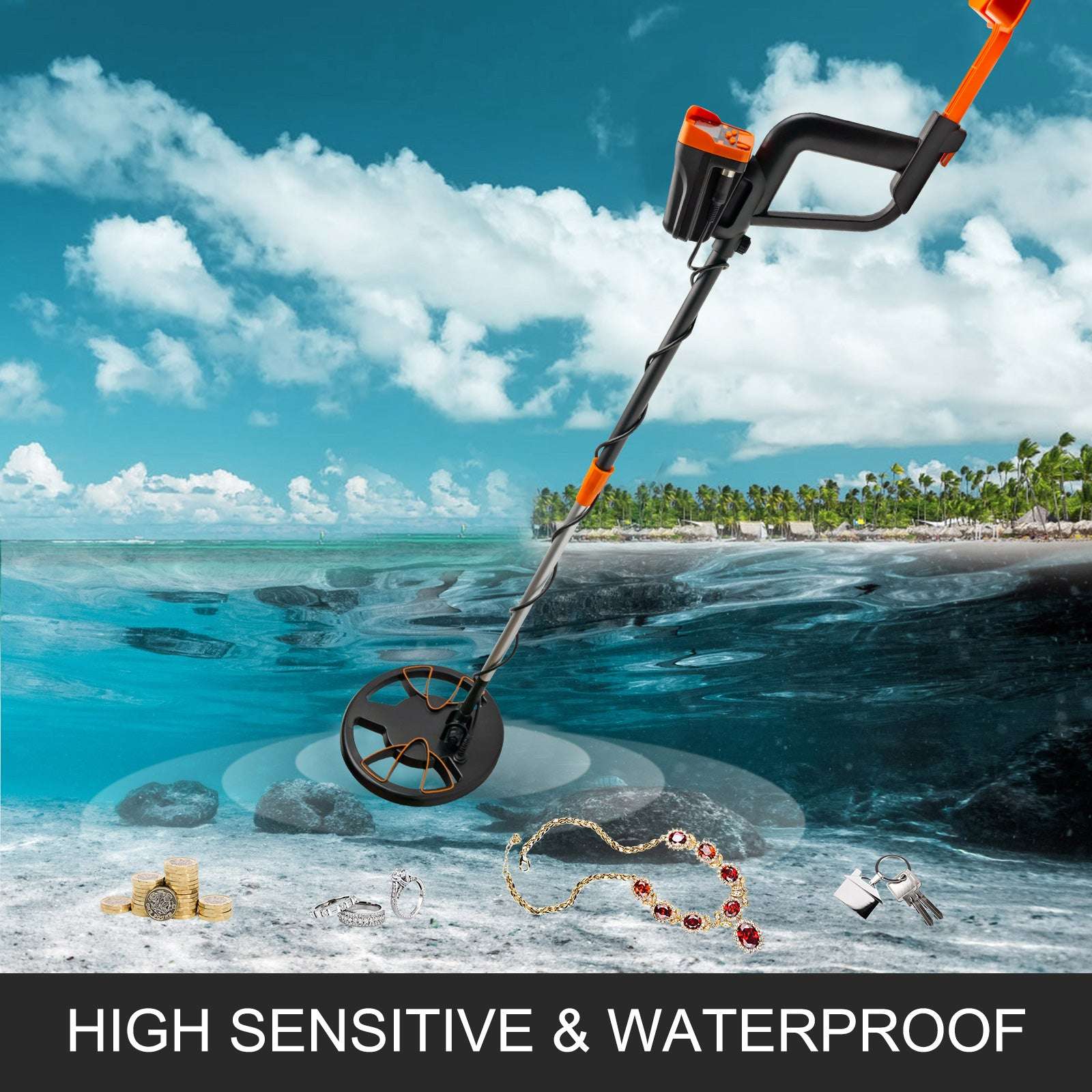 Waterproof Metal Detector with LCD Display & Adjustable Shaft-