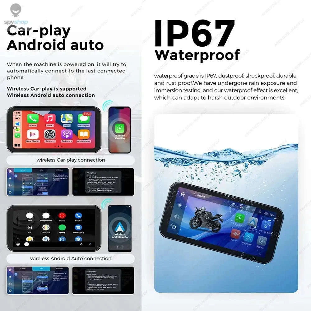 Waterproof Motorcycle GPS – 6.25" Display, Wireless CarPlay, DVR Navigation-No recorder
