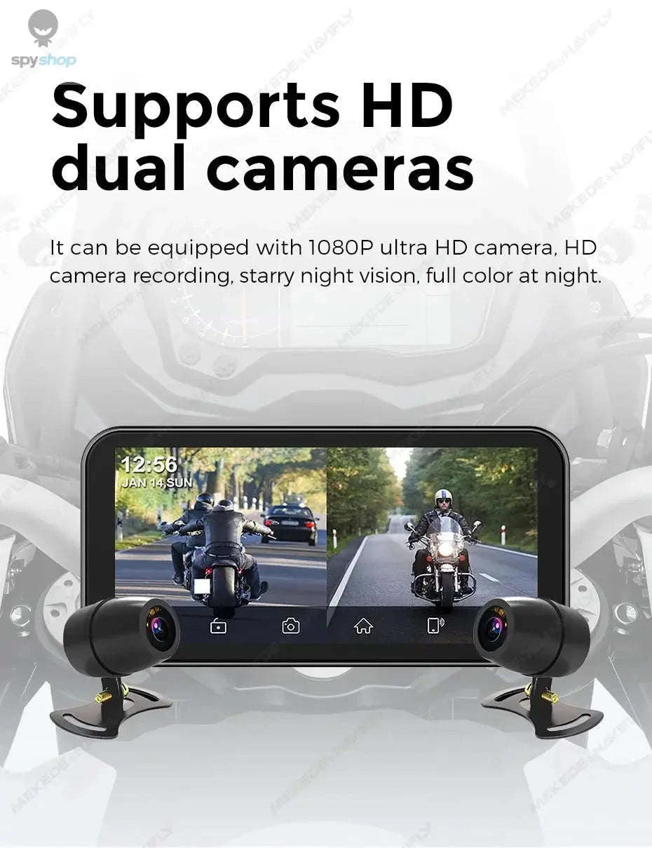 Waterproof Motorcycle GPS – 6.25" Display, Wireless CarPlay, DVR Navigation-No recorder