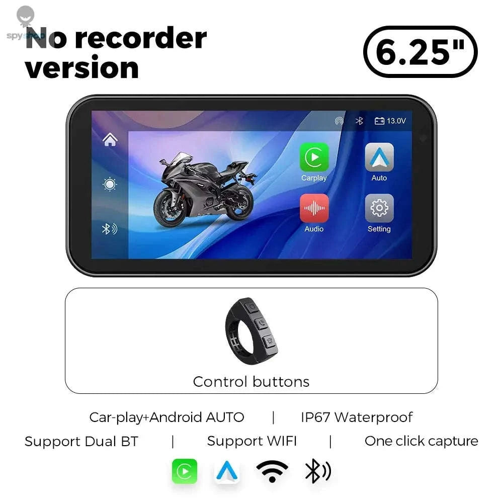 Waterproof Motorcycle GPS – 6.25" Display, Wireless CarPlay, DVR Navigation-No recorder