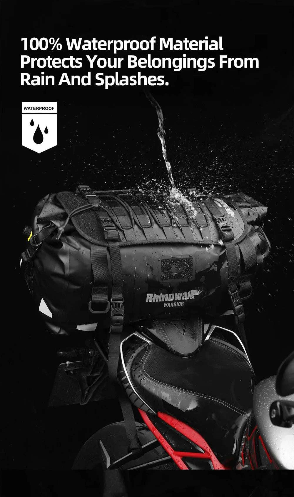 Waterproof Motorcycle Saddle Bag 20L 40L 65L Tail Seat Storage Pack-20L / China Mainland