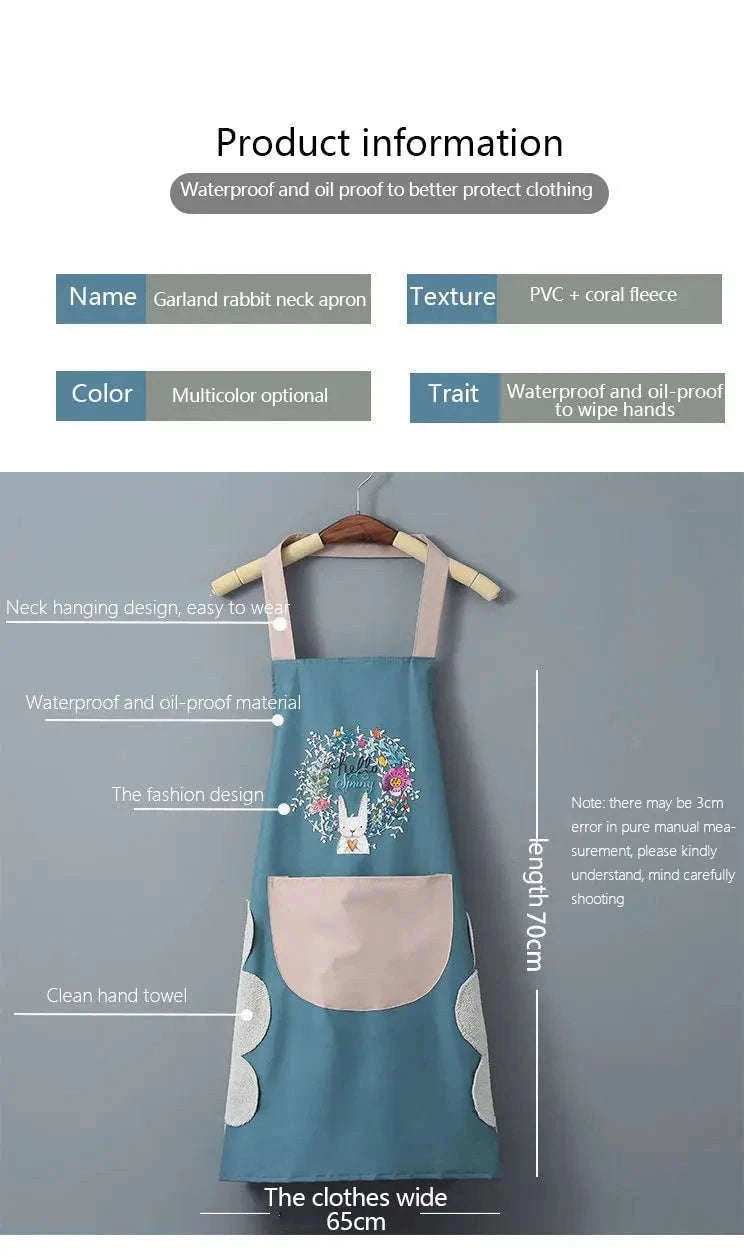 Waterproof Oil-Proof Kitchen Apron with Hand-Wipe Design-Pink