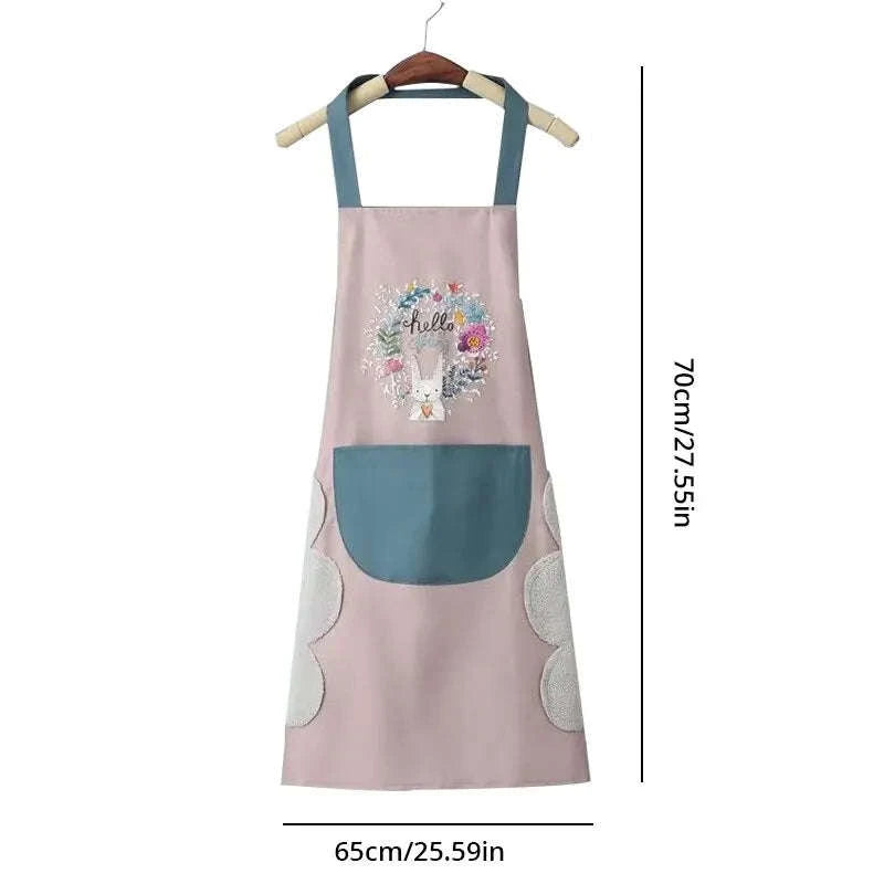 Waterproof Oil-Proof Kitchen Apron with Hand-Wipe Design-Pink