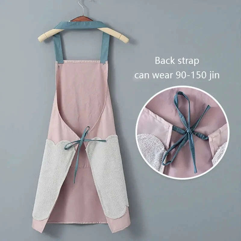 Waterproof Oil-Proof Kitchen Apron with Hand-Wipe Design-Pink