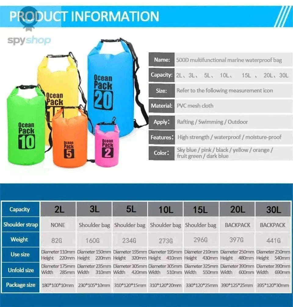 Waterproof PVC Dry Bag for Kayaking and Outdoor Adventures-A5 2L-No straps