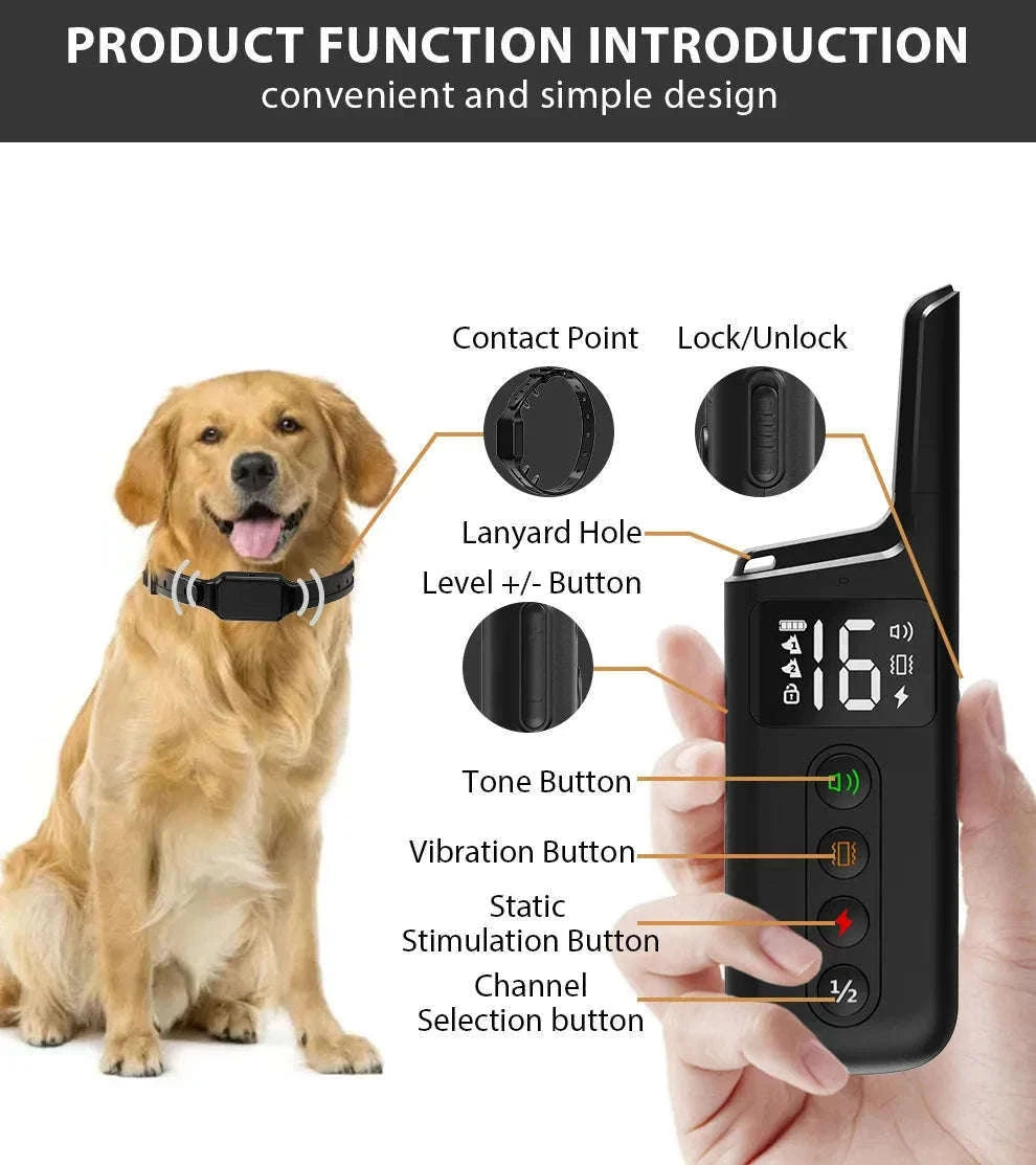 Waterproof Rechargeable Dog Training Collar with 500m Remote Control-black