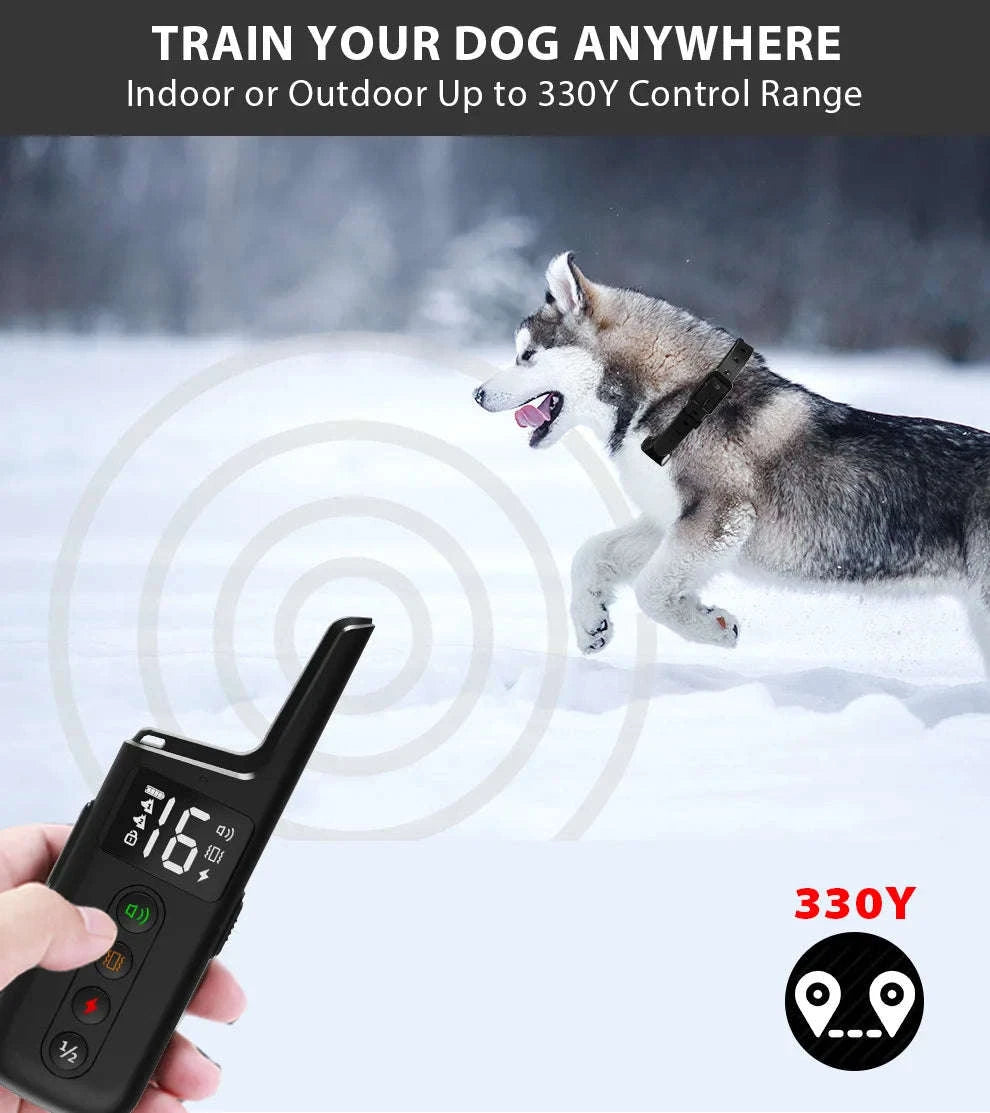 Waterproof Rechargeable Dog Training Collar with 500m Remote Control-black