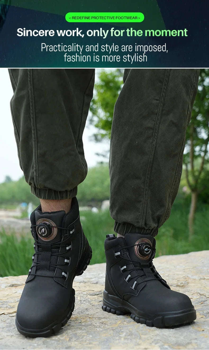 Waterproof Safety Boots Men Indestructible Steel Toe Work Boots-680-Yellow / 45