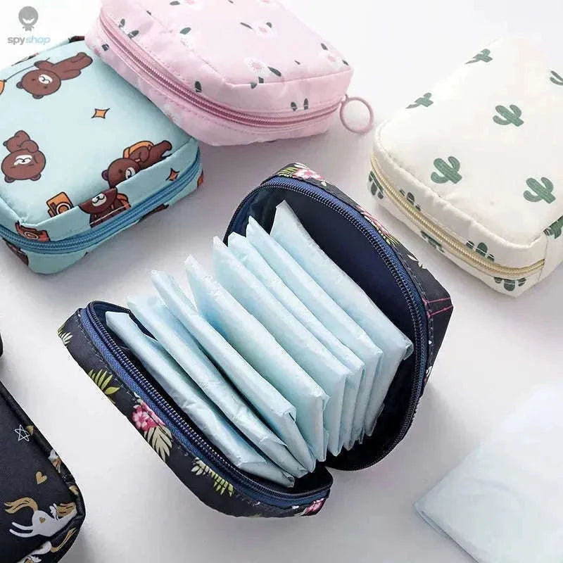 Waterproof Sanitary Napkin Storage Pouch for Discreet Daily Carry-Black Flamingo