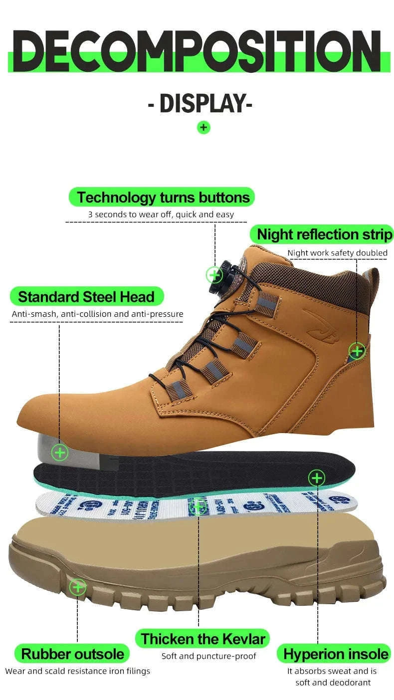 Waterproof Steel Toe Work Boots for Men with Ankle Support-680-Yellow / 45