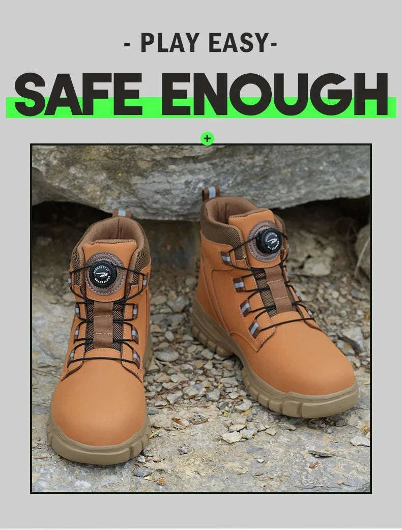 Waterproof Steel Toe Work Boots for Men with Ankle Support-680-Yellow / 45