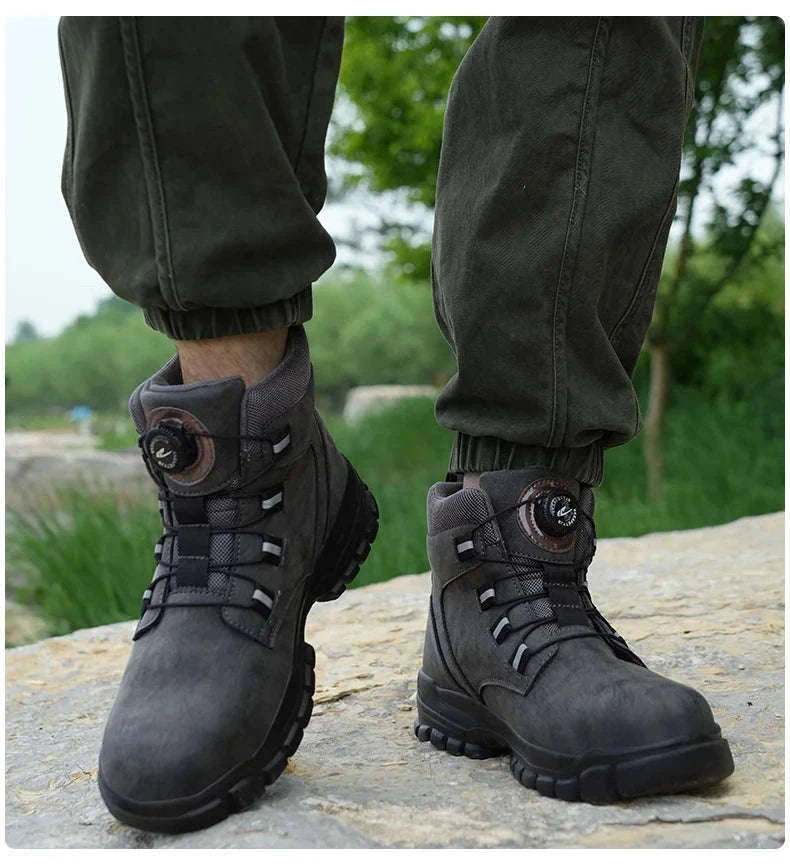 Waterproof Steel Toe Work Boots for Men with Ankle Support-680-Yellow / 45