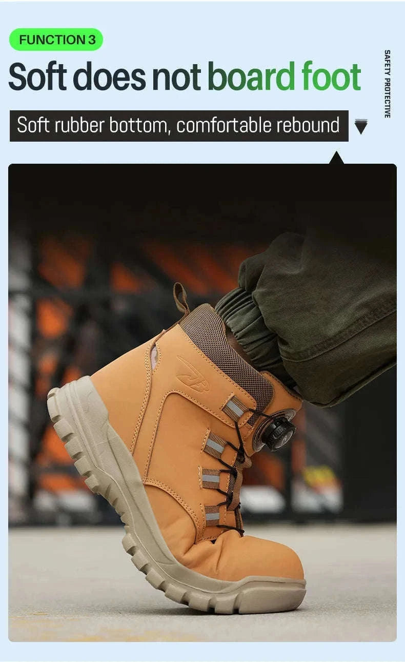 Waterproof Steel Toe Work Boots for Men with Ankle Support-680-Yellow / 45