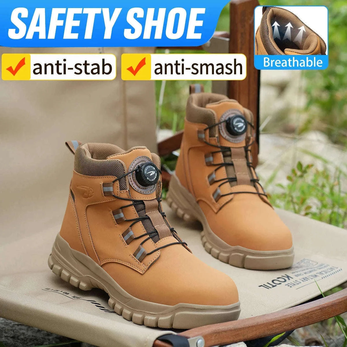 Waterproof Steel Toe Work Boots for Men with Ankle Support-680-Yellow / 45