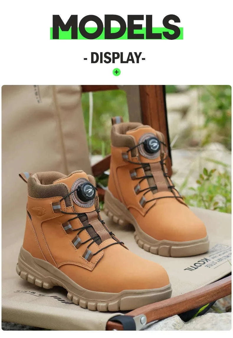Waterproof Steel Toe Work Boots for Men with Ankle Support-680-Yellow / 45
