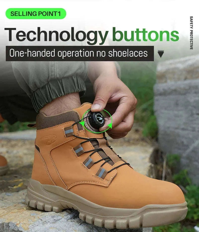 Waterproof Steel Toe Work Boots for Men with Ankle Support-680-Yellow / 45