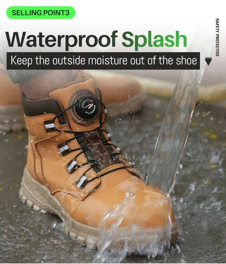 Waterproof Steel Toe Work Boots for Men with Ankle Support-680-Yellow / 45