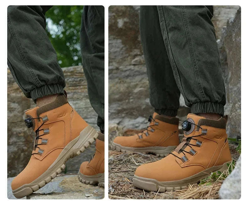 Waterproof Steel Toe Work Boots for Men with Ankle Support-680-Yellow / 45