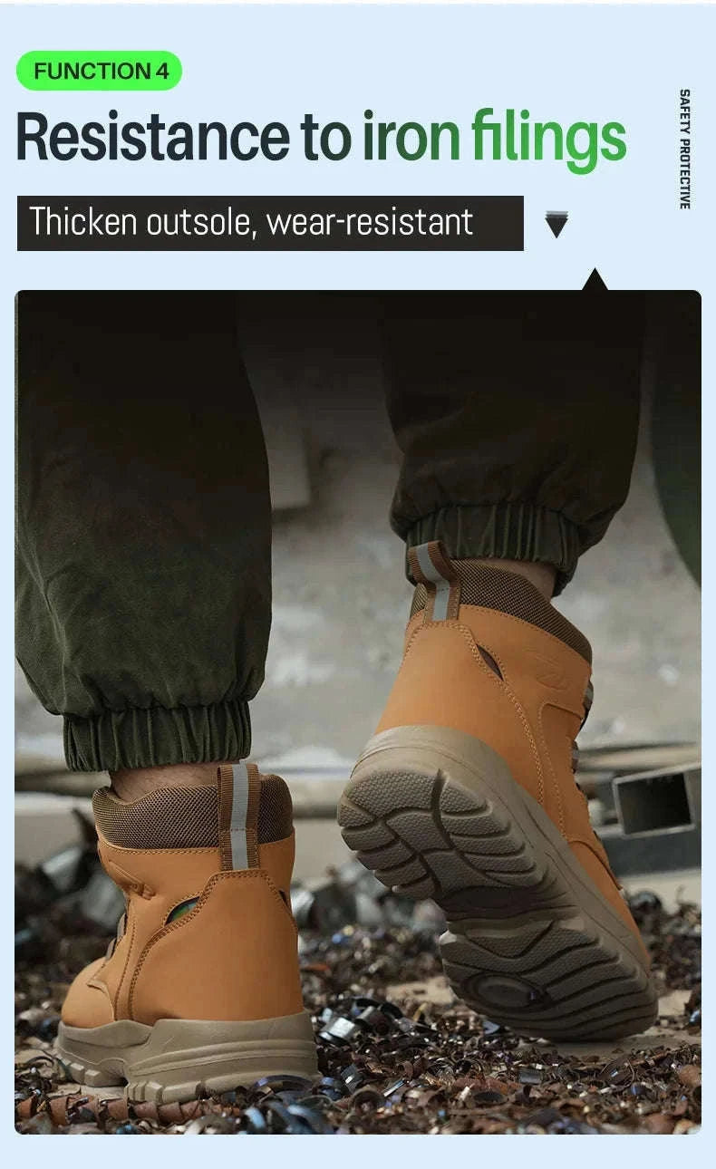Waterproof Steel Toe Work Boots for Men with Ankle Support-680-Yellow / 45