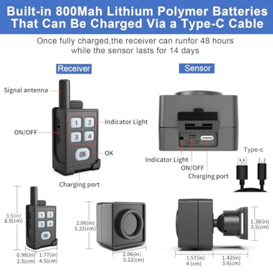 Waterproof Wireless Perimeter Alarm for Camping and Outdoor Use-United States / Black
