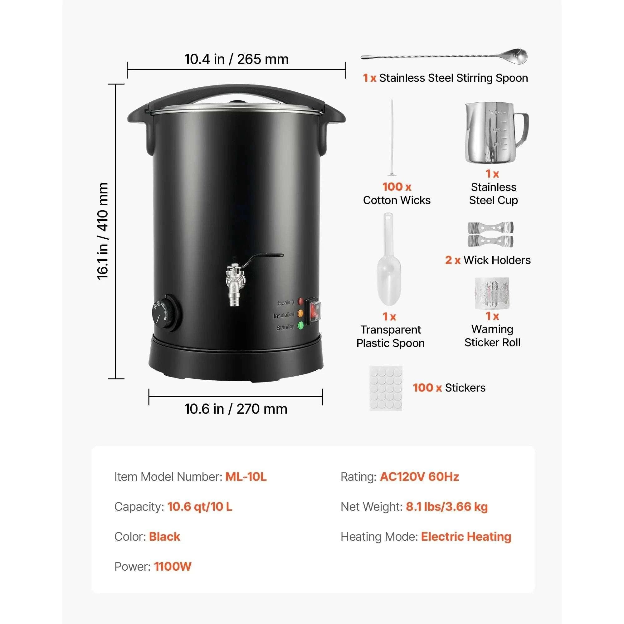 Wax Melter for Candle Making with Fast Heating & Easy Pour Spout-6L 750W / United States