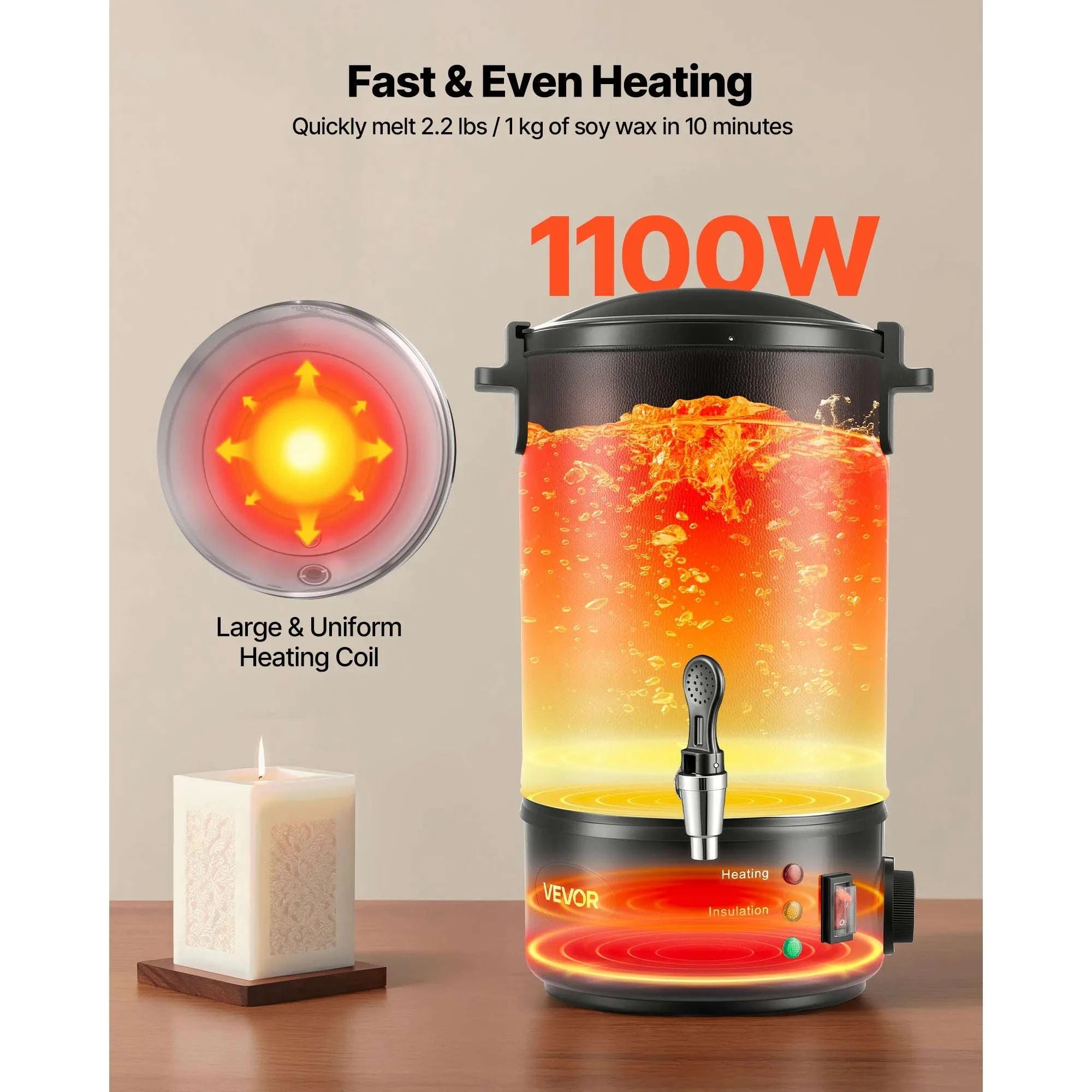 Wax Melter for Candle Making with Fast Heating & Easy Pour Spout-6L 750W / United States