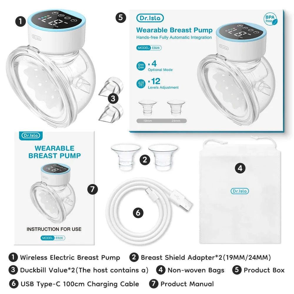 Wearable Electric Breast Pump Hands-Free, Quiet & Rechargeable-SKY BLUE