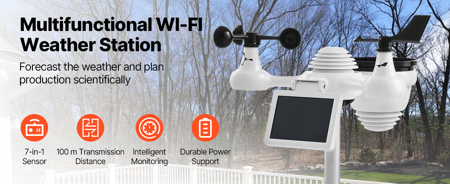7-i-1 WiFi Väderstation med solarsensor och 7" skärm