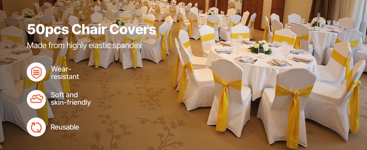 SucceBuy 12/30/50/100 piezas Portabebés de silla de boda Spandex Estiramiento Funda de Slipcover para Restaurante Banquete Hotel Comedor Fiesta Blanca Funda