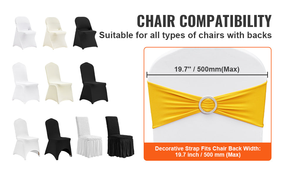 SucceBuy 50 pezzi Nastro elastico in Spandex per sedie, fasce per sedia per matrimonio, banchetto, decorazione, elastico, coperture per sedie all’ingrosso