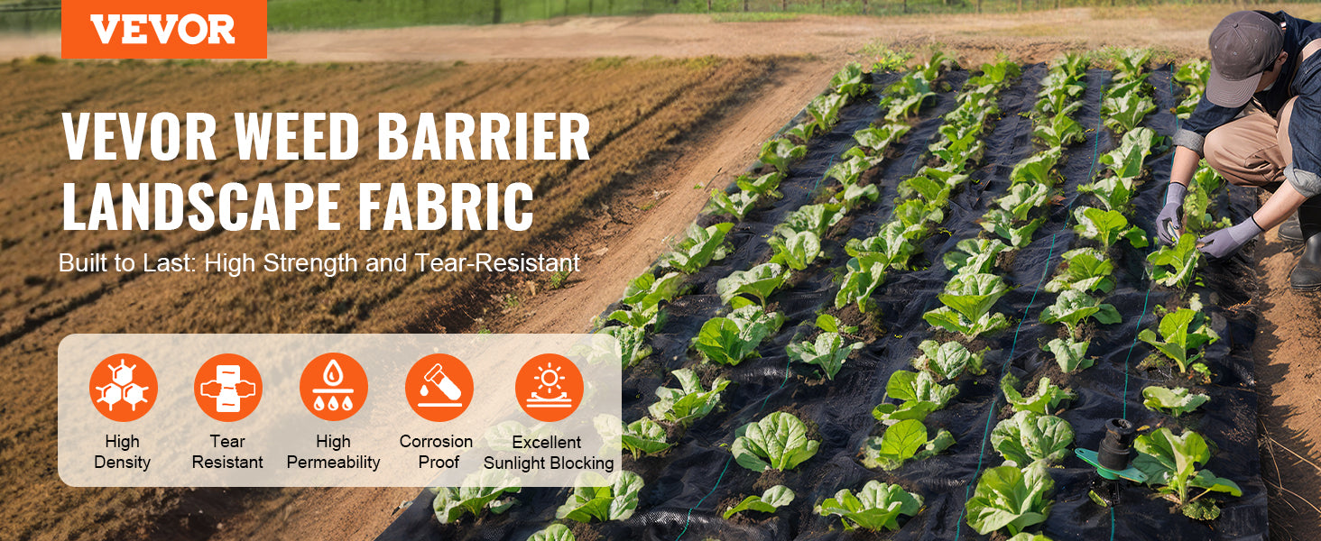 VEVOR 3FTx50FT Premium Heavy Duty Weed Barrier Landscape Fabric 3.2OZ Woven Geotextile Fabric Under Gravel High Permeability