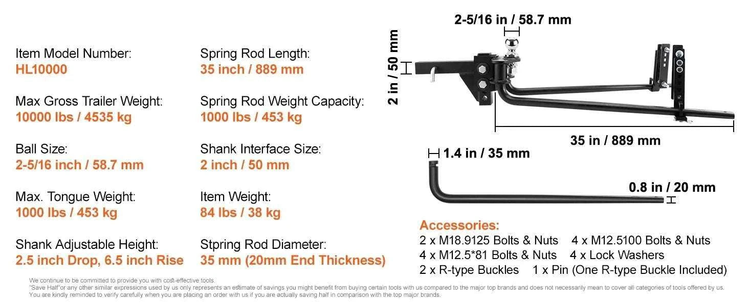 Weight Distribution Hitch with Sway Control 1000 lb Capacity Kit-1000lbs / CZECH REPUBLIC