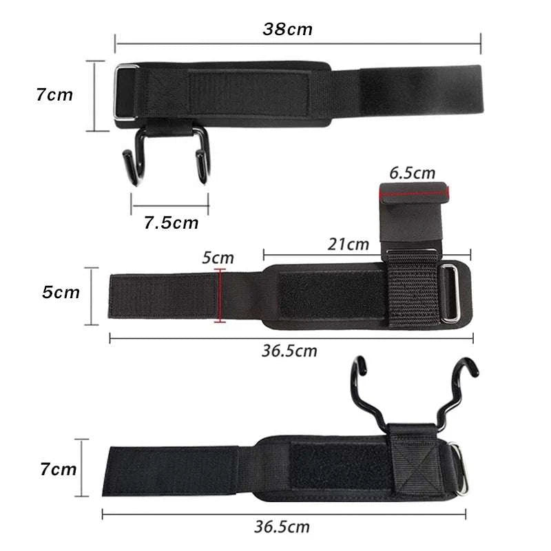 Weight Lifting Hooks with Wrist Wraps for Secure Grip Training-SteelPlate Black-2pc