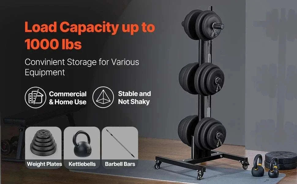 Weight Plate Rack with Wheels 1000 lb Capacity Home Gym Storage-6 pillars