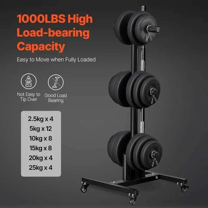 Weight Plate Rack with Wheels 1000 lb Capacity Home Gym Storage-6 pillars