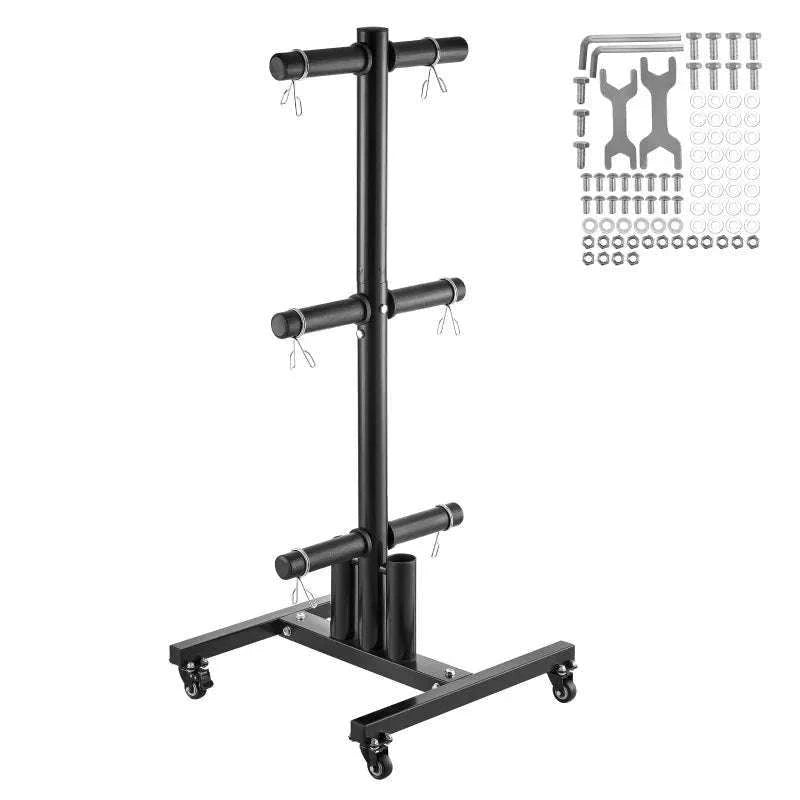 Weight Plate Rack with Wheels 1000 lb Capacity Home Gym Storage-6 pillars