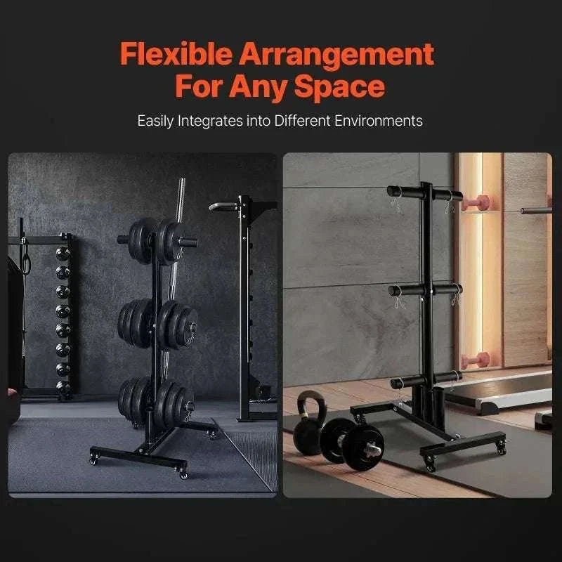 Weight Plate Rack with Wheels 1000 lb Capacity Home Gym Storage-6 pillars