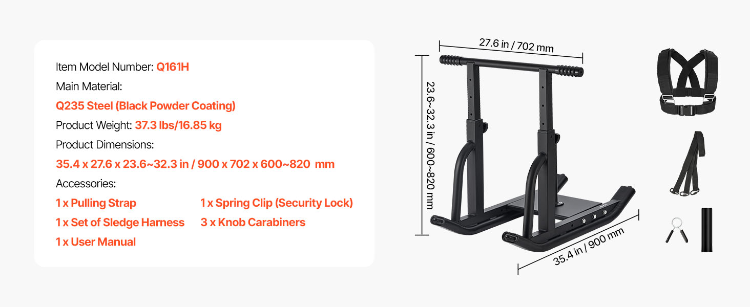 SucceBuy Weight Sled Steel Power Sled Fitness Training Sleds for Exercise with Adjustable Height Handle with 1/2 in Orange/Black