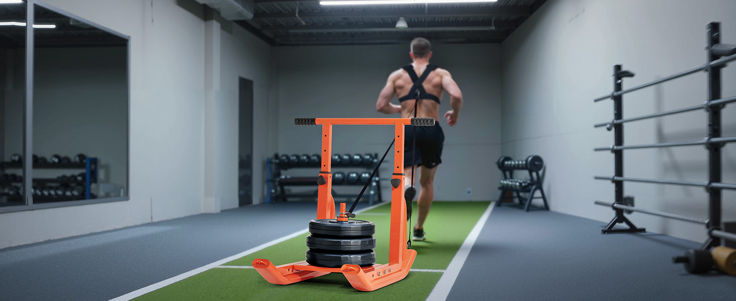 SucceBuy Weight Sled Steel Power Sled Fitness Training Sleds for Exercise with Adjustable Height Handle with 1/2 in Orange/Black
