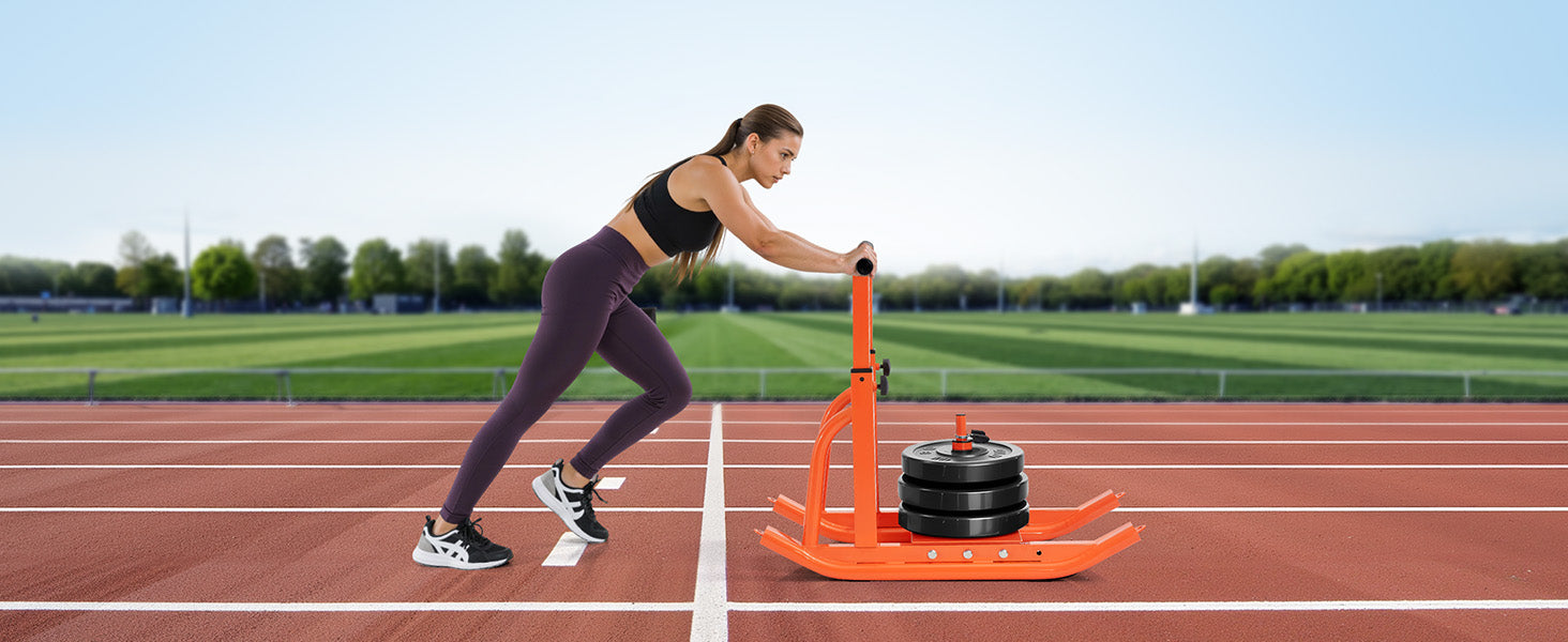 SucceBuy Weight Sled Steel Power Sled Fitness Training Sleds for Exercise with Adjustable Height Handle with 1/2 in Orange/Black