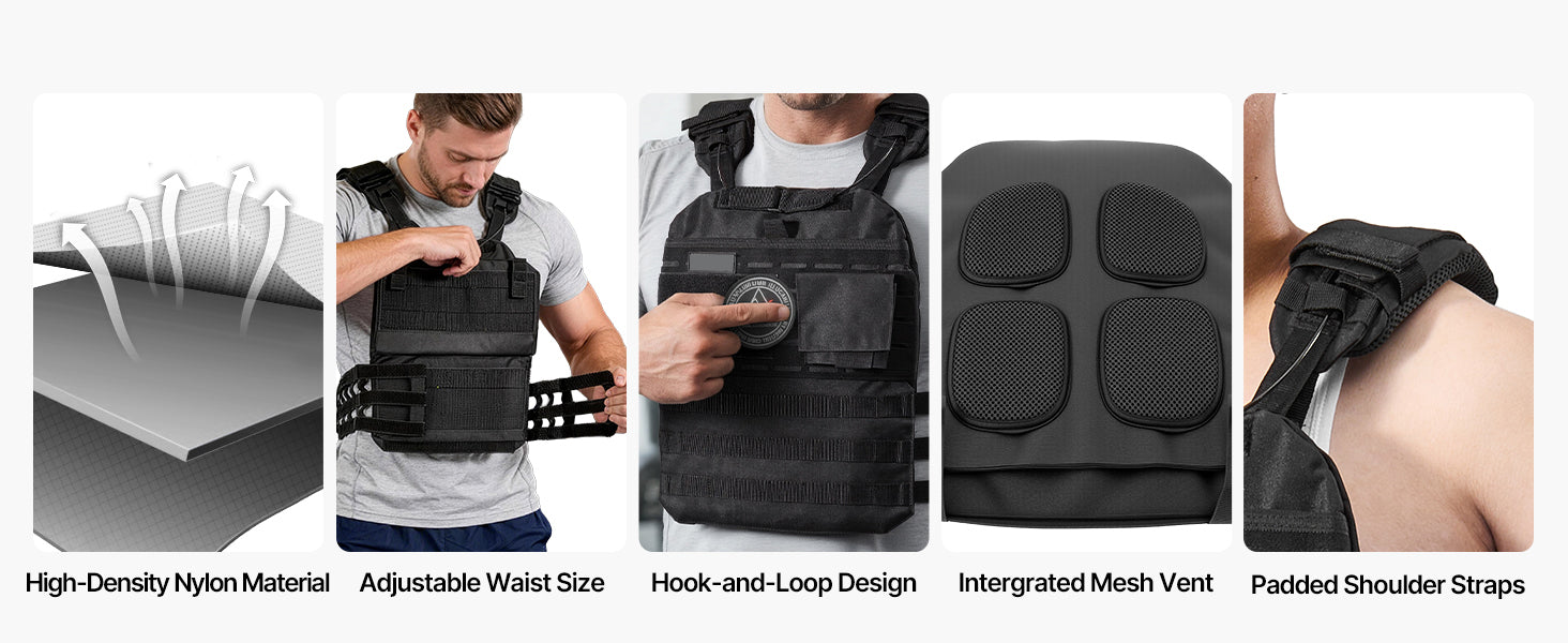 SucceBuy Weighted Vest Body Weight Vest with Shoulder Pad and Reflective Stripe Workout Equipment for Strength Training Running