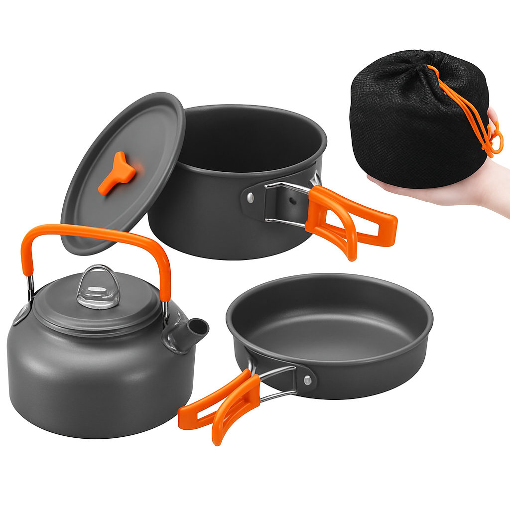 Camping Cookware Kit for 2-3 People with Pot, Pan and Teapot