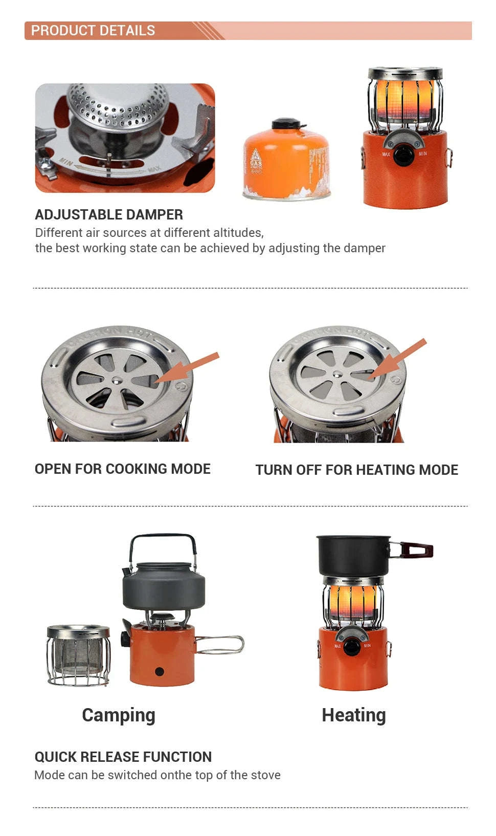 WESTTUNE Outdoor Gas Stove for Cooking and Heating-Orange