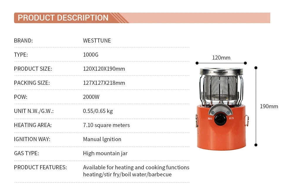 WESTTUNE Outdoor Gas Stove for Cooking and Heating-Orange