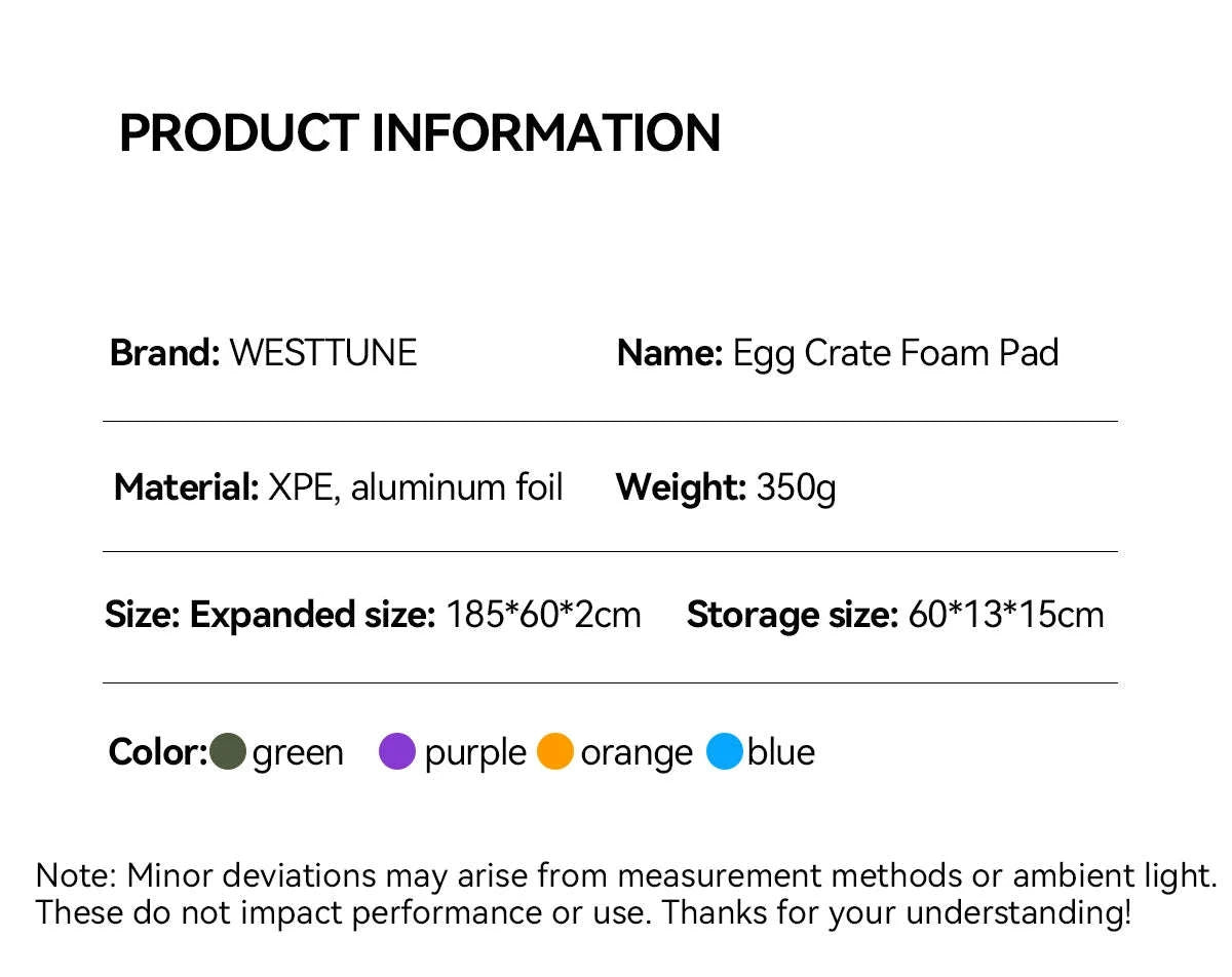 WESTTUNE XPE Egg Crate Sleeping Pad for Camping and Hiking-Purple / 60*185cm