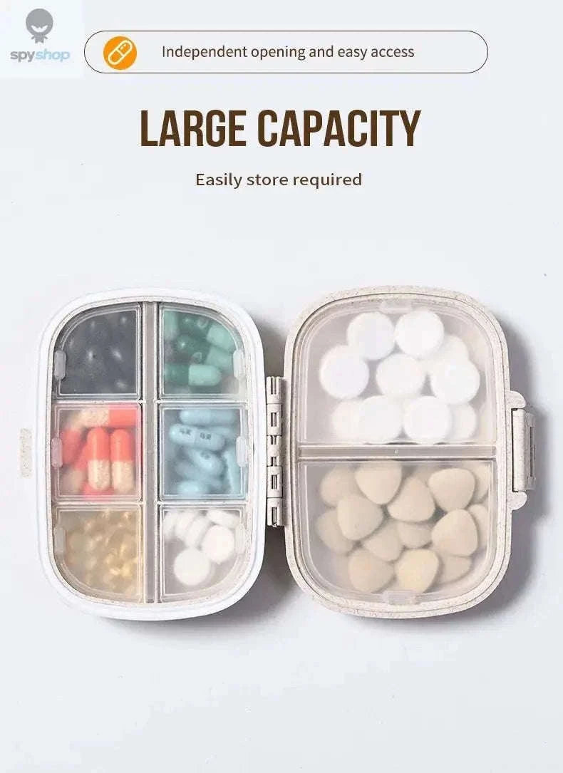 Wheat Straw 8-Grid Pill Organizer for Daily Medication-BLUE