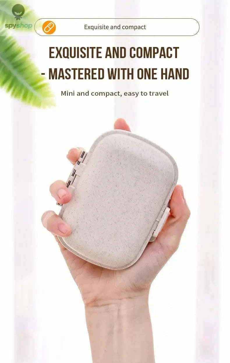 Wheat Straw Pill Organizer – Compact 8‑Grid Travel Case for Daily Medication-BLUE